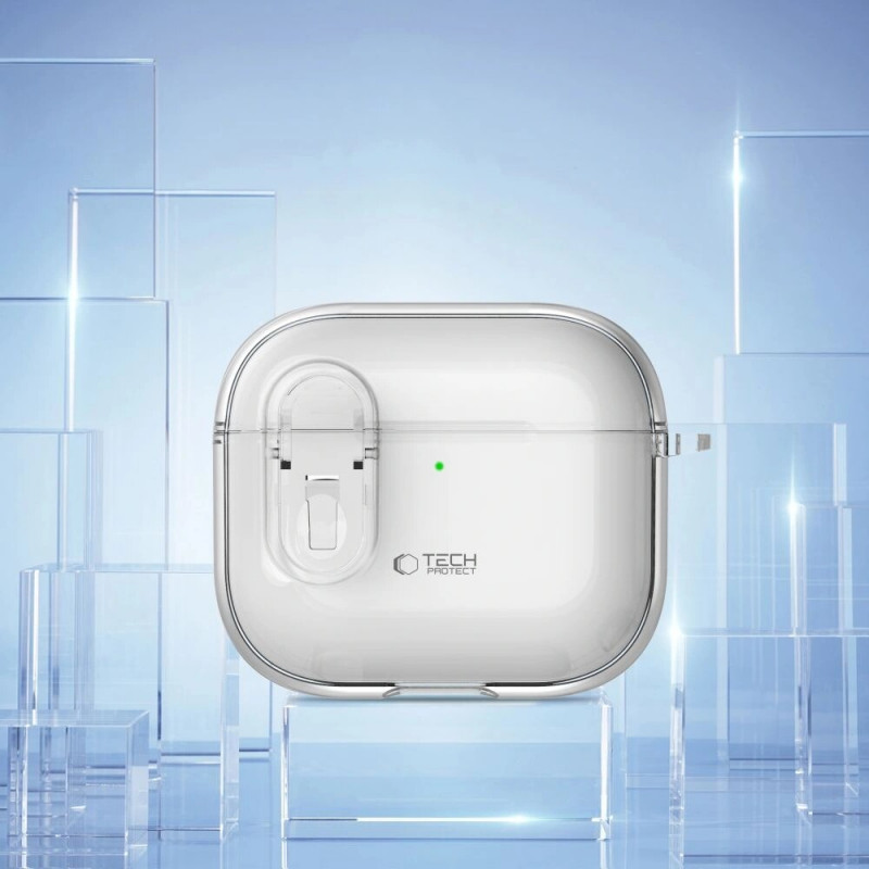 Tech-Protect õhuke konksuga ümbris Apple AirPods 4-le, läbipaistev