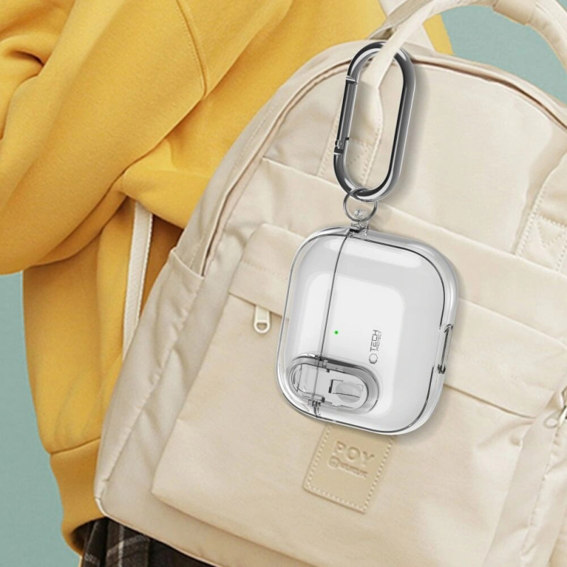 Tech-Protect õhuke konksuga ümbris Apple AirPods 4-le, läbipaistev