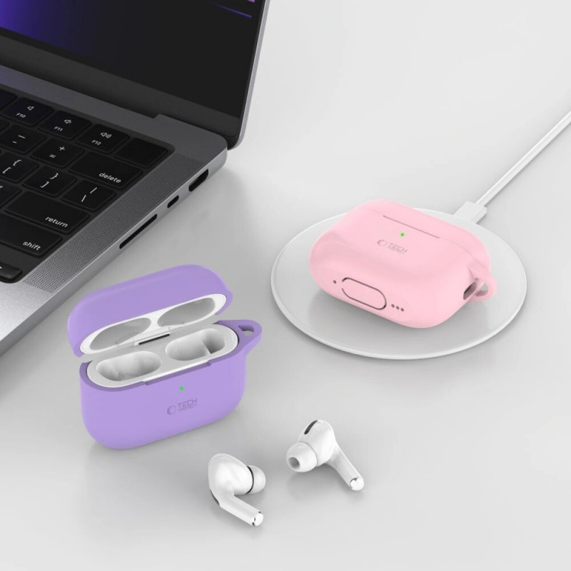Tech-Protect silikoonkate konksuga ja karabiiniga Apple AirPods Pro 1 / 2 jaoks, Baby Blue