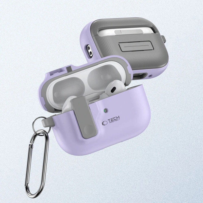 Tech-Protect Slim Hook ümbris karabiiniga Apple AirPods Pro 1 / 2 jaoks, lavendel