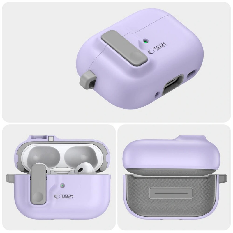 Tech-Protect Slim Hook ümbris karabiiniga Apple AirPods Pro 1 / 2 jaoks, lavendel