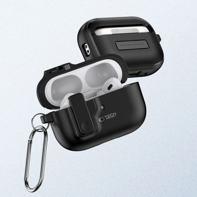 Tech-Protect õhuke konksukorpus karabiiniga Apple AirPods Pro 1 / 2 jaoks, must