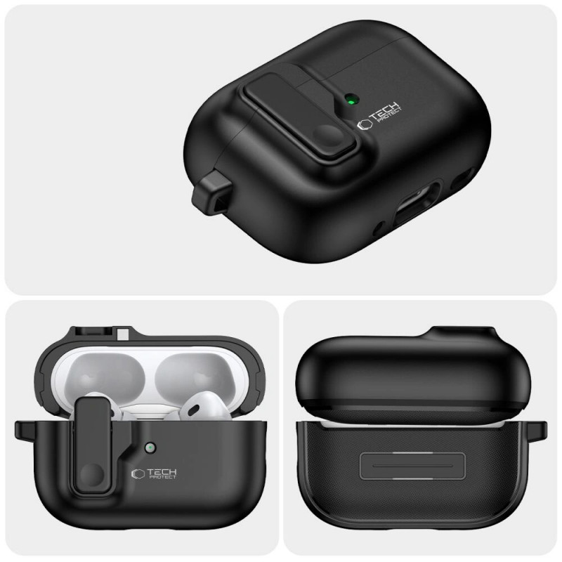 Tech-Protect õhuke konksukorpus karabiiniga Apple AirPods Pro 1 / 2 jaoks, must