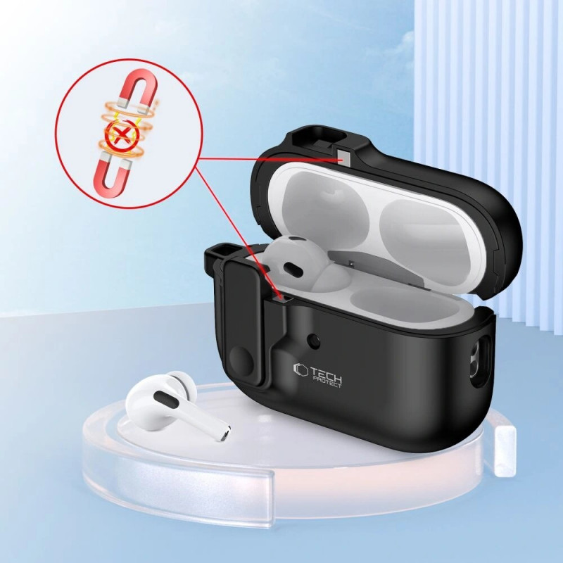 Tech-Protect õhuke konksukorpus karabiiniga Apple AirPods Pro 1 / 2 jaoks, must