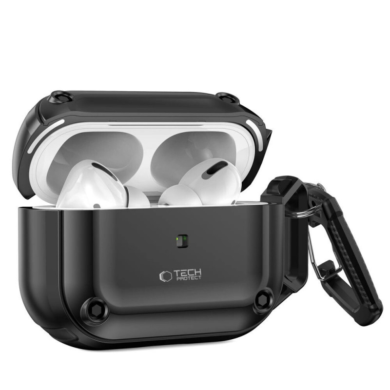 Tech-Protect Rough Hook ümbris karabiiniga Apple AirPods Pro 1 / 2 jaoks, must
