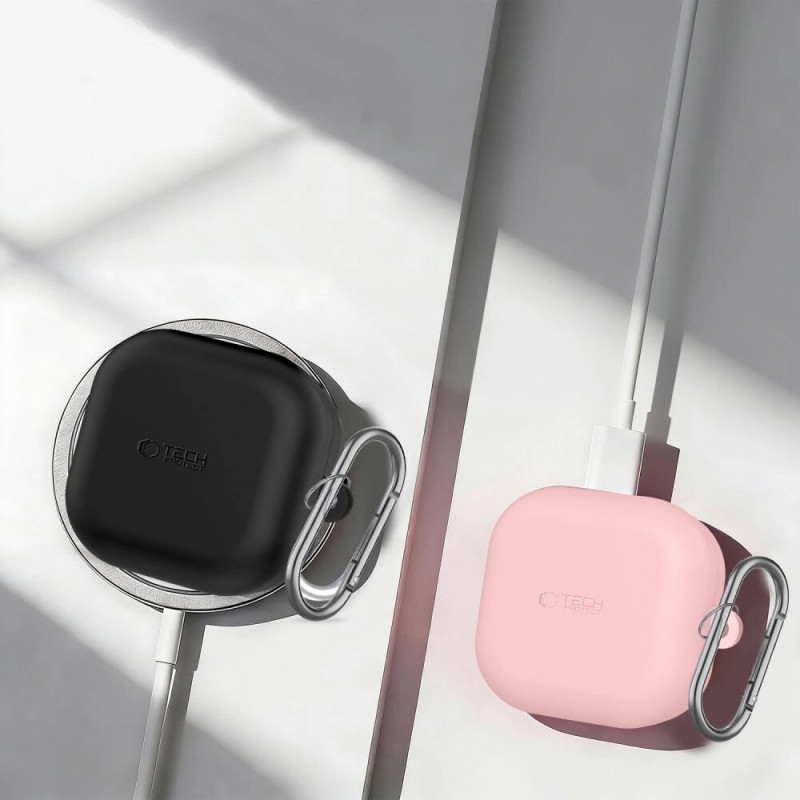 Tech-Protect silikoonkate konksuga Samsung Galaxy Buds 4 / 4 Pro jaoks, must