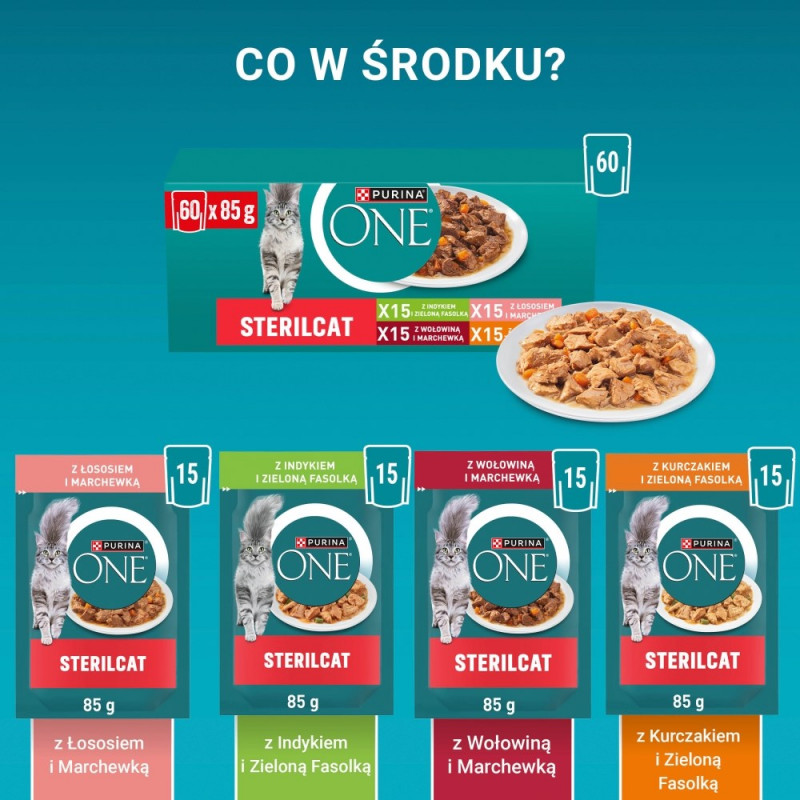 Purina ONE Sterilcat kassitoit, veiseliha ja porgand, 60 x 85 g