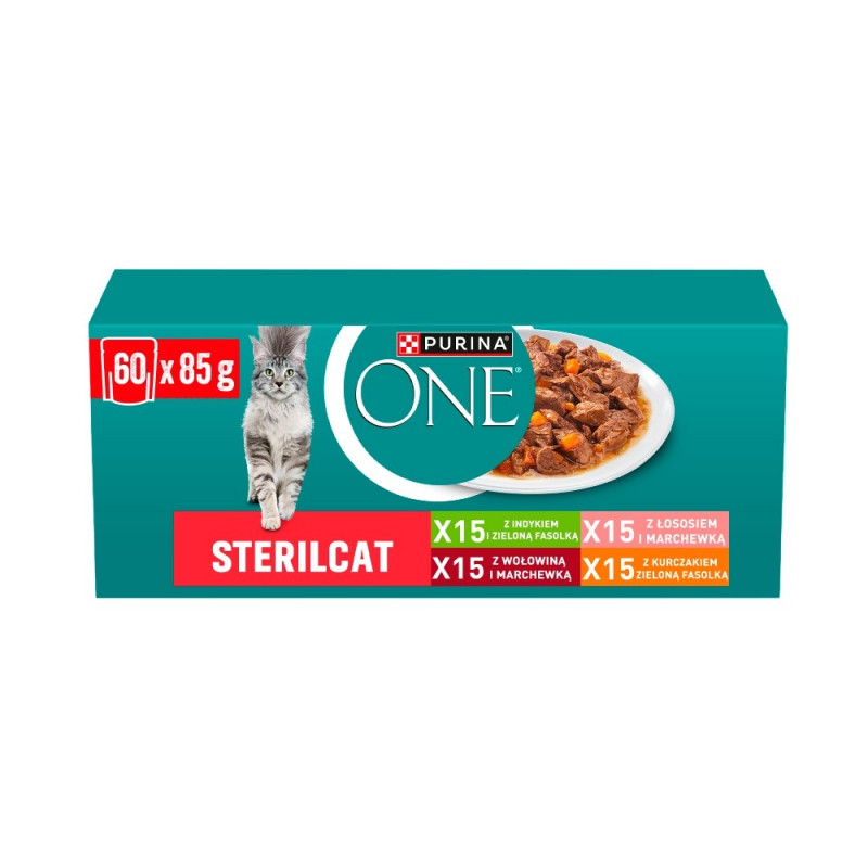 Purina ONE Sterilcat kassitoit, veiseliha ja porgand, 60 x 85 g