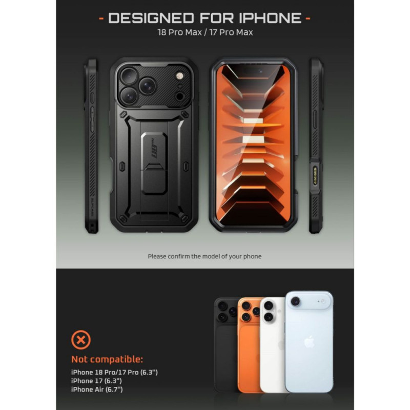 Supcase Unicorn Beetle Pro ümbris Apple iPhone 17 Pro Max / 18 Pro Max jaoks, must