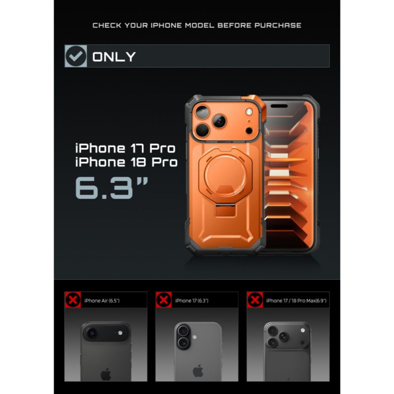 Supcase UB Grip Mag MagSafe ümbris Apple iPhone 17 Pro / 18 Pro jaoks, korall