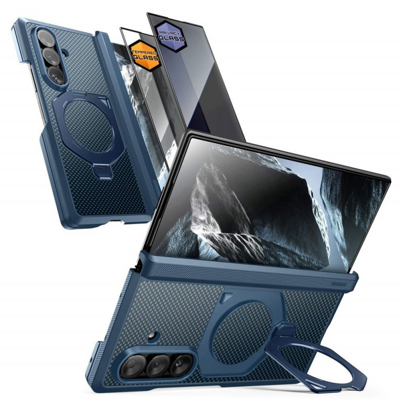 Supcase UB Aero MagSafe ümbris Samsung Galaxy Z Fold 8 Ultra jaoks kõvastatud klaasi ja privaatsusklaasiga, Aramid Blue