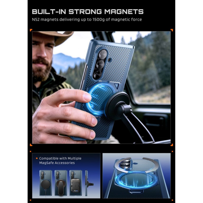 Supcase UB Aero MagSafe ümbris Samsung Galaxy Z Fold 8 Ultra jaoks kõvastatud klaasi ja privaatsusklaasiga, Aramid Blue