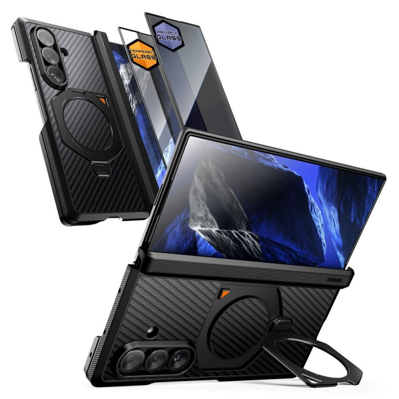 Supcase UB Aero MagSafe ümbris Samsung Galaxy Z Fold 8 Ultra jaoks karastatud klaasi ja privaatsusklaasiga, Aramid Black