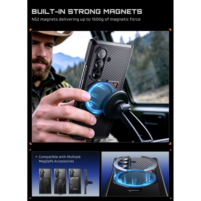 Supcase UB Aero MagSafe ümbris Samsung Galaxy Z Fold 8 Ultra jaoks karastatud klaasi ja privaatsusklaasiga, Aramid Black