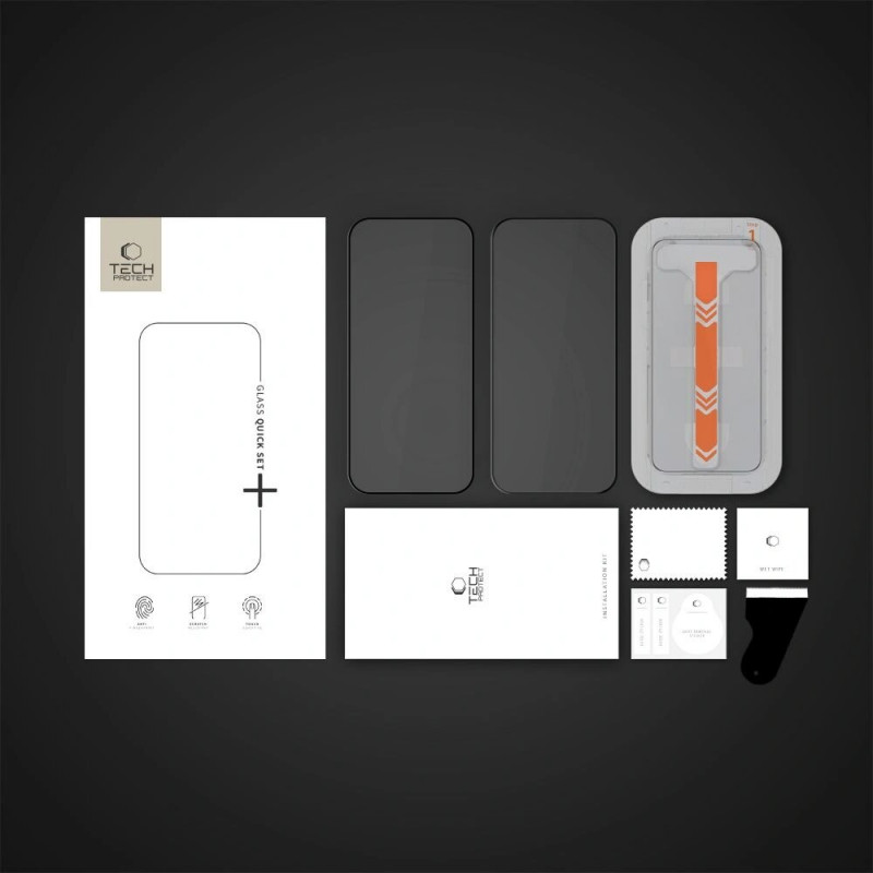 Tech-Protect Quick Set+ karastatud klaasist ekraanikaitse Apple iPhone 15 / 16 jaoks, must (2 tk)