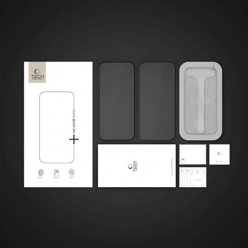 Tech-Protect Quick Set+ karastatud klaasist ekraanikaitse Apple iPhone 16 Pro jaoks, must (2 tk)