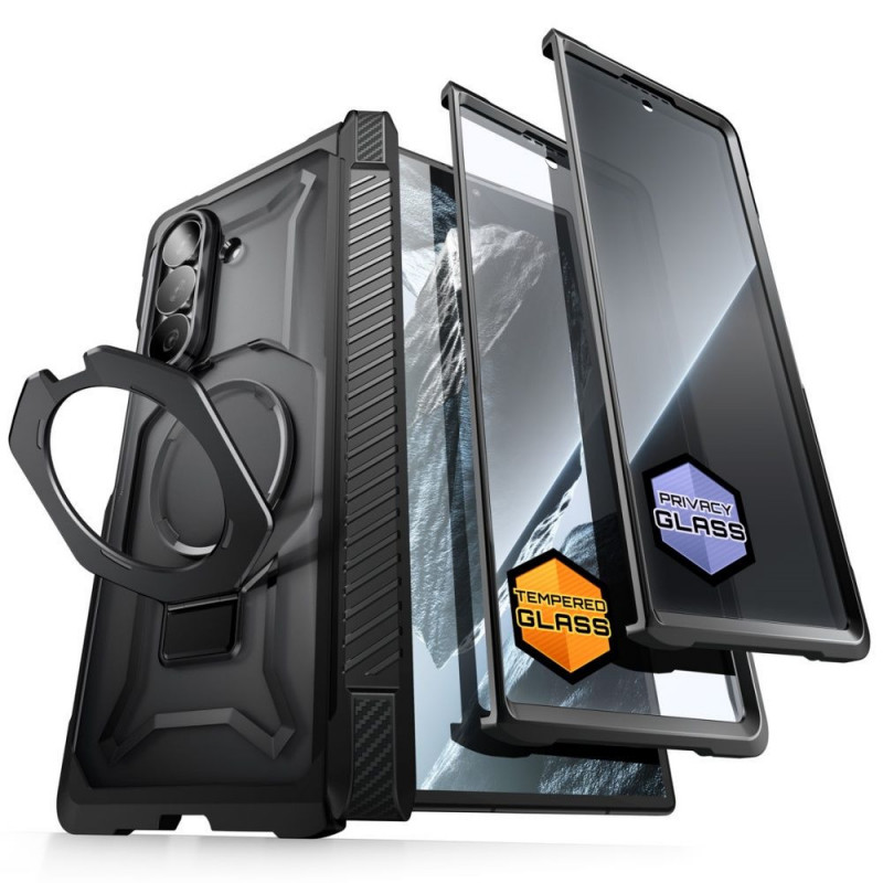 Supcase UB Grip Mag MagSafe ümbris Samsung Galaxy Z Fold 8 jaoks karastatud klaasi ja privaatsusklaasiga, must