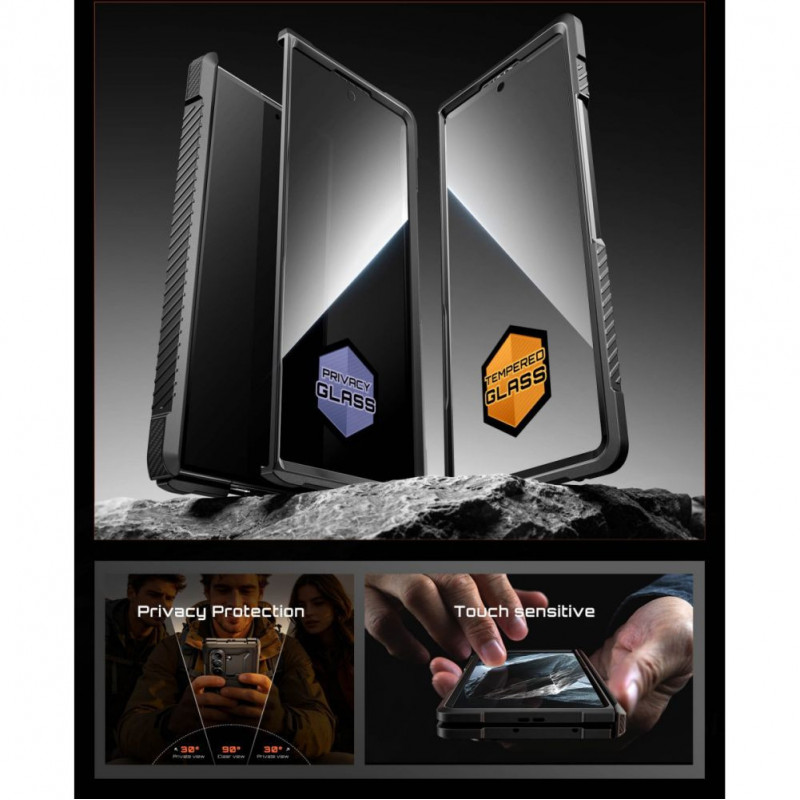 Supcase UB Grip Mag MagSafe ümbris Samsung Galaxy Z Fold 8 jaoks karastatud klaasi ja privaatsusklaasiga, must