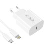 Tech-Protect NC20W 1-port USB-C seinalaadija PD 20W Lightning-kaabliga, valge, 100 cm