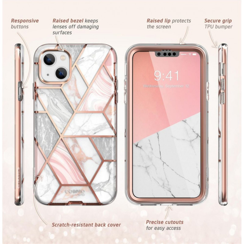 Supcase Cosmo kaitsekate Apple iPhone 14 Plus / 15 Plus, Pink Marble