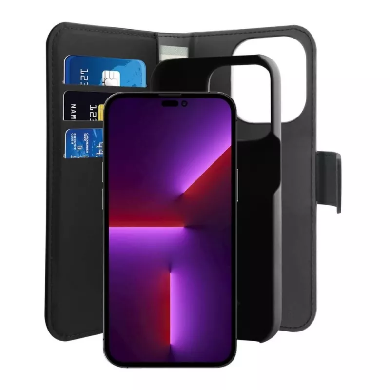 Puro Wallet Detachable MagSafe 2in1 PU-nahast ümbris klapiga ja rahakotiga iPhone 14 Pro Max jaoks, must