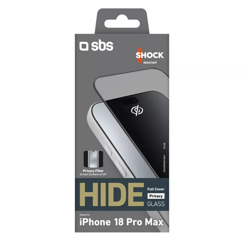 SBS Hide Full Cover privaatsusklaas iPhone 18 Pro Max jaoks, 0,33 mm