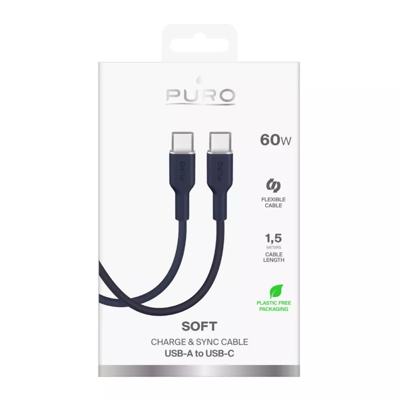 Puro Icon 60W USB-C - USB-C kaabel 1,5 m, tumesinine