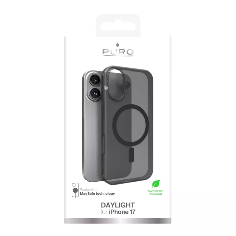 Puro Daylight MagSafe-iga ühilduv silikoonkate iPhone 17-le, poolläbipaistev must