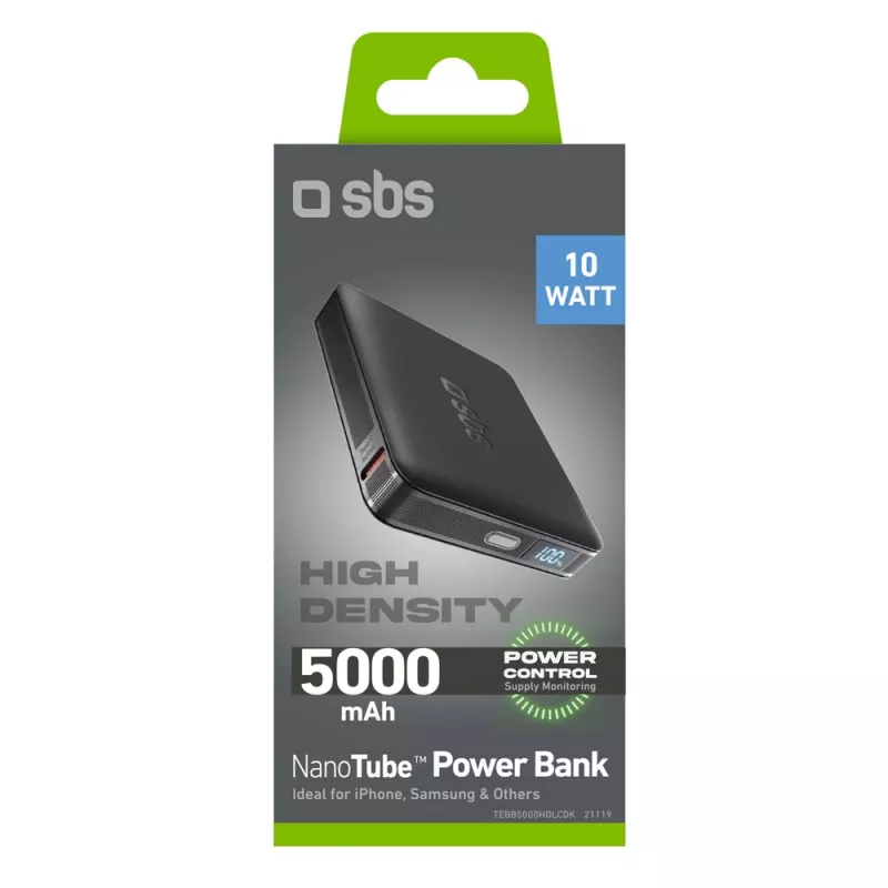 SBS HD 10W 5000mAh USB-C akupank LCD-ekraaniga, must