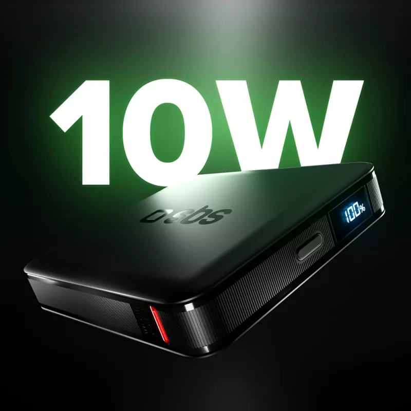 SBS HD 10W 5000mAh USB-C akupank LCD-ekraaniga, must