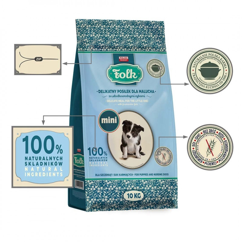 FOLK Delicate Meal for Puppies with Freshwater Fish Mini kuiv koeratoit kutsikatele, 10 kg