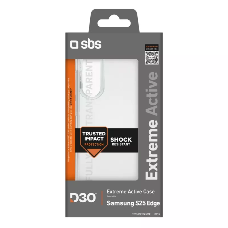 SBS D3O ümbris Samsung Galaxy S25 Edge'ile, läbipaistev