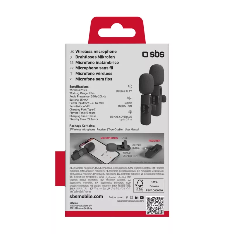 SBS kaelusmikrofonid USB-C vastuvõtjaga (2 tk), must