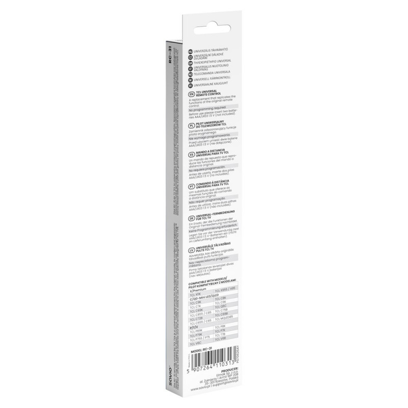 Savio RC-31 universaalne/asetuskaugjuhtimispult TCL telerile – nutiteler