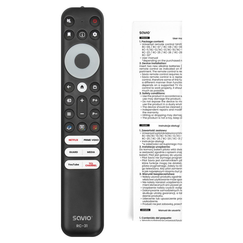Savio RC-31 universaalne/asetuskaugjuhtimispult TCL telerile – nutiteler