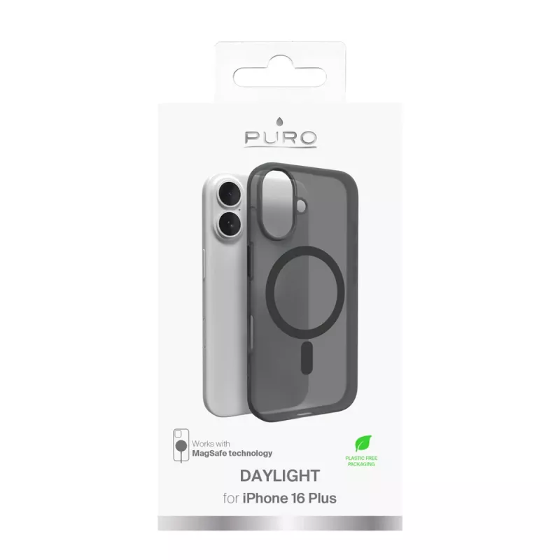 Puro Daylight MagSafe silikoonkate iPhone 16 Plus-le, must