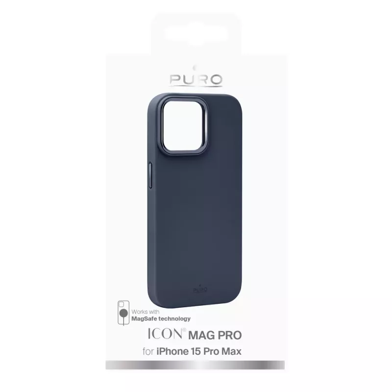 Puro Icon Mag Pro MagSafe silikoonkate Apple iPhone 15 Pro Max-le, tumesinine