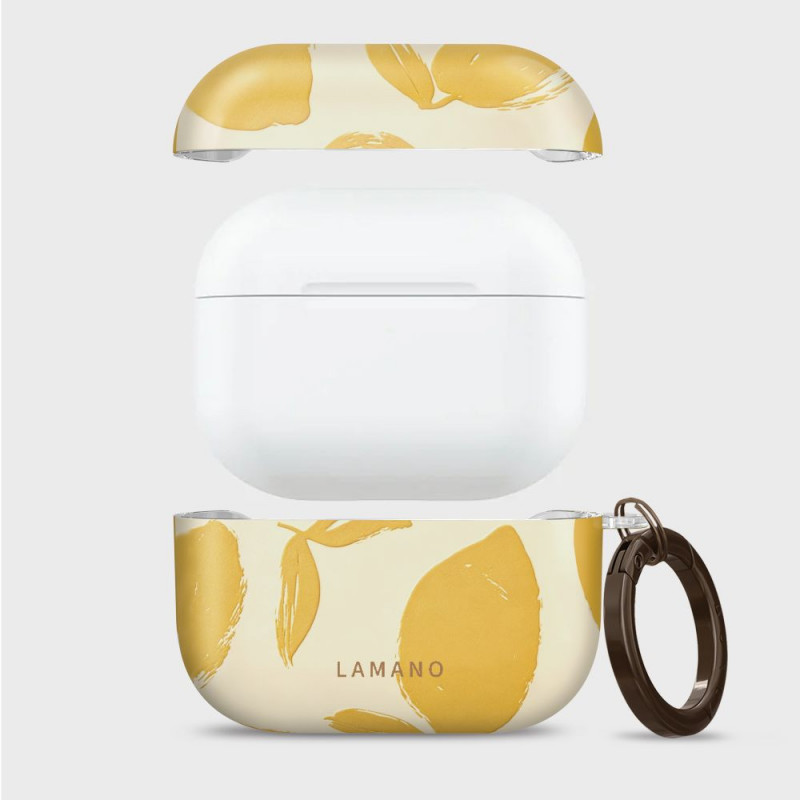 Tech-Protect Lamano ümbris Apple AirPods Pro 3 jaoks karabiiniga, Lemon Haze (kollane ja valge)