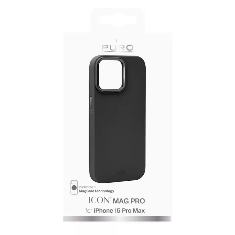 Puro Icon Mag Pro MagSafe silikoonkate Apple iPhone 15 Pro Max-le, must