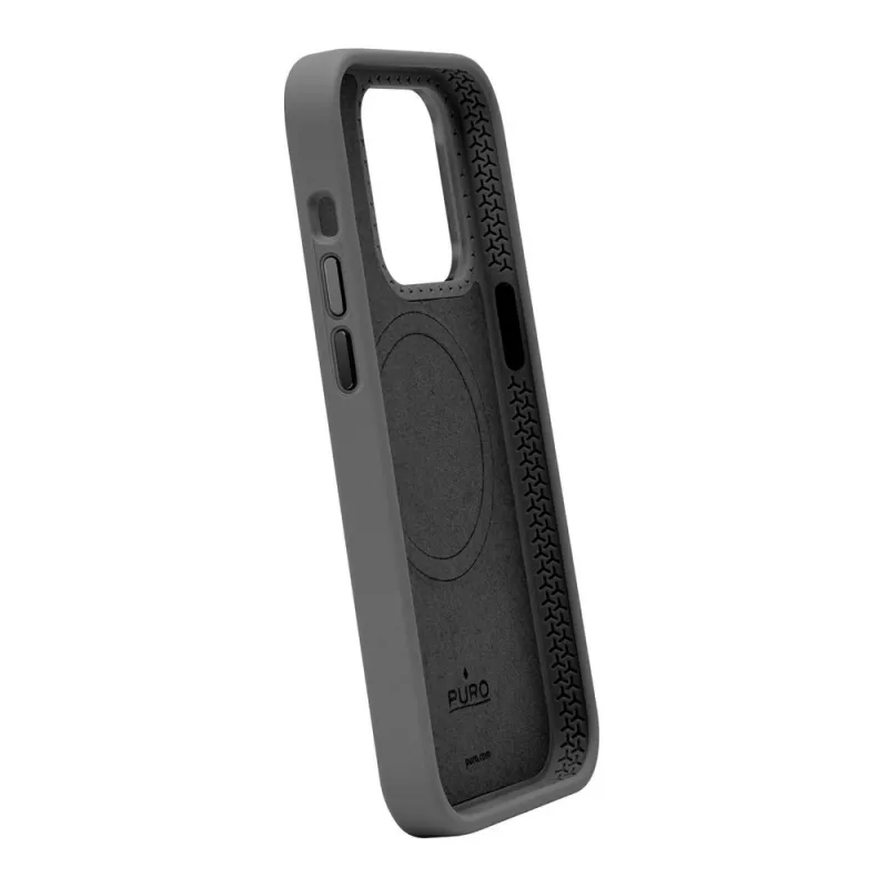 Puro Icon Mag Pro MagSafe silikoonkate metallnuppudega Apple iPhone 15 Plus'le, must