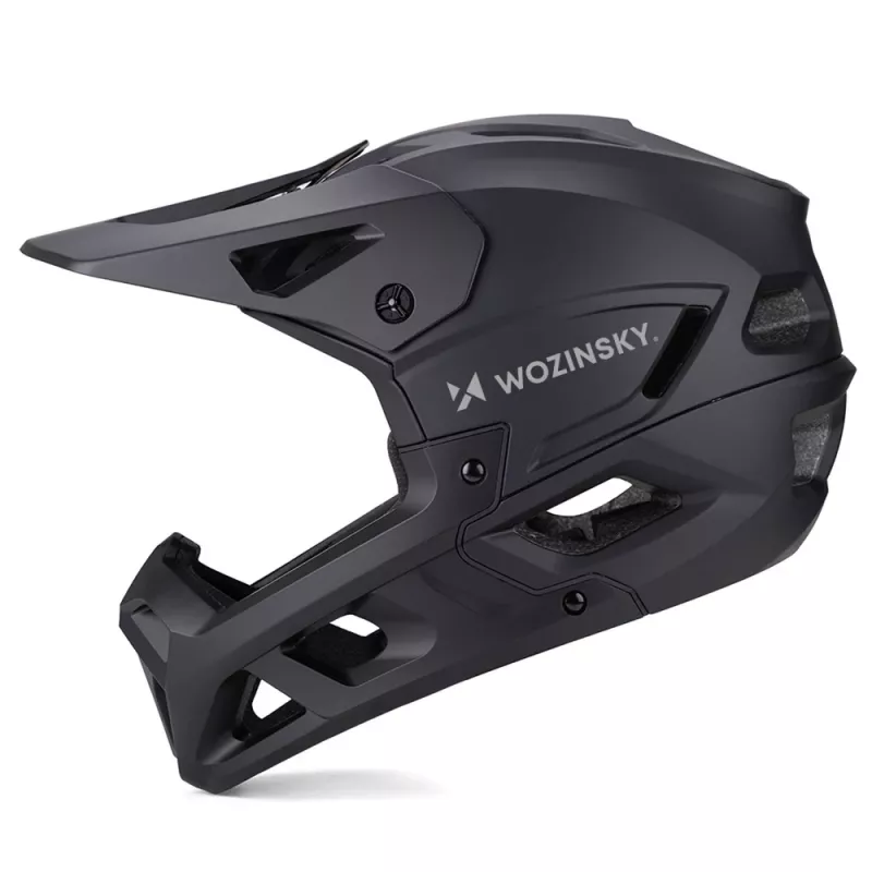 Wozinsky täisnäokaitsega jalgrattakiiver eemaldatava visiiriga, 60-62 cm, must