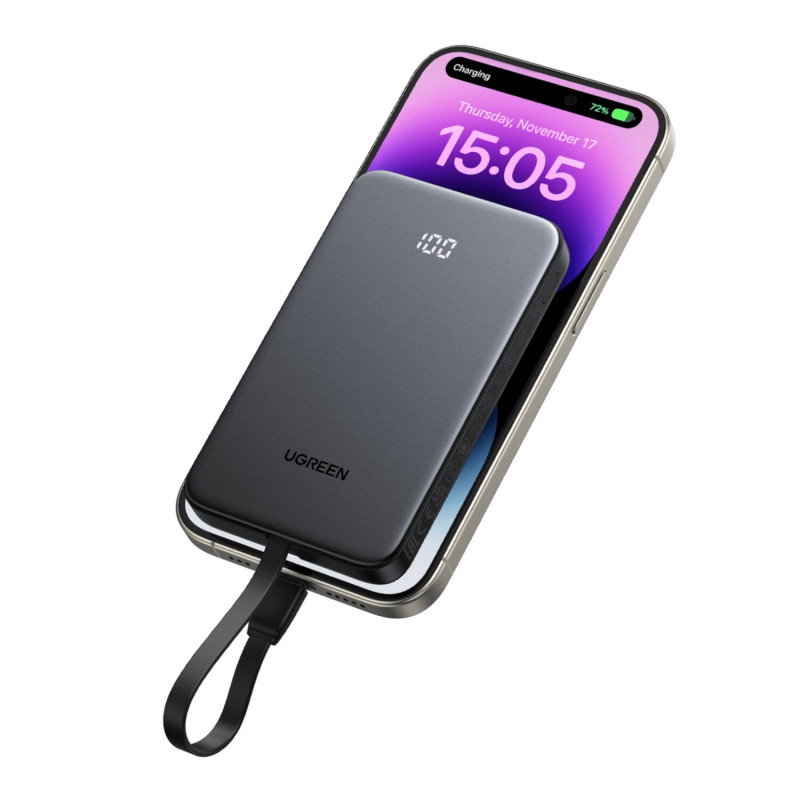 UGREEN PB526 10000mAh 20W akupank sisseehitatud USB-C kaabliga