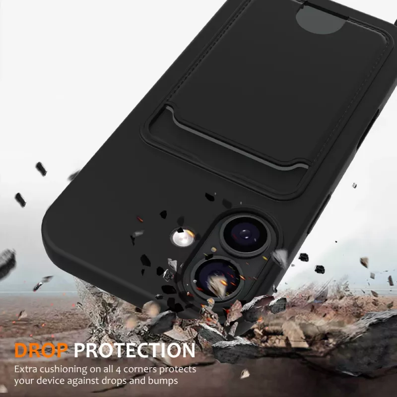 Marka Niezdefiniowana iPhone 17 TPU-kate kaardihoidja ja ristipidi kaelapaelaga, must