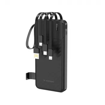 Wozinsky W11-B 10000mAh 10W akupank sisseehitatud kaablite ja taskulambiga, must