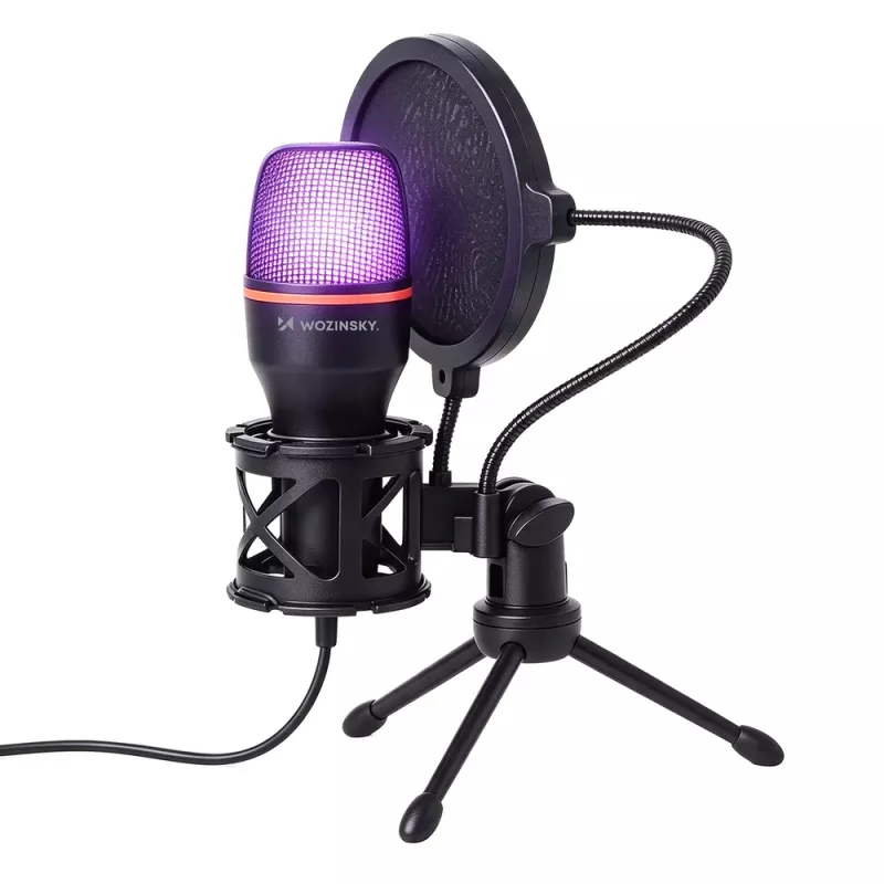 Wozinsky WM-W111 juhtmega stuudiomängurimikrofon alusel RGB-taustavalgustusega, must