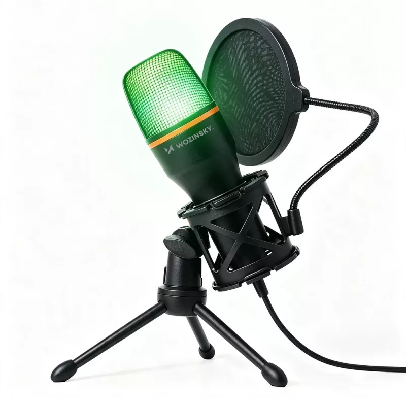 Wozinsky WM-W111 juhtmega stuudiomängurimikrofon alusel RGB-taustavalgustusega, must