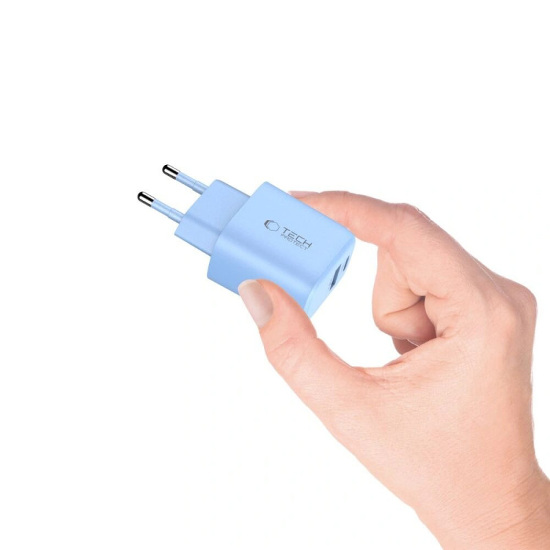 Tech-Protect NCA30 USB-A, USB-C võrgulaadija PD 30W / QC3.0 baby blue