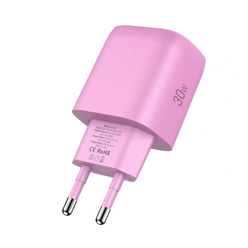 Tech-Protect NCA30 USB-A, USB-C võrgulaadija PD 30W / QC3.0 baby pink