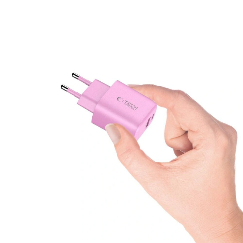 Tech-Protect NCA30 USB-A, USB-C võrgulaadija PD 30W / QC3.0 baby pink