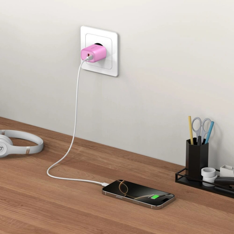 Tech-Protect NCA30 USB-A, USB-C võrgulaadija PD 30W / QC3.0 baby pink